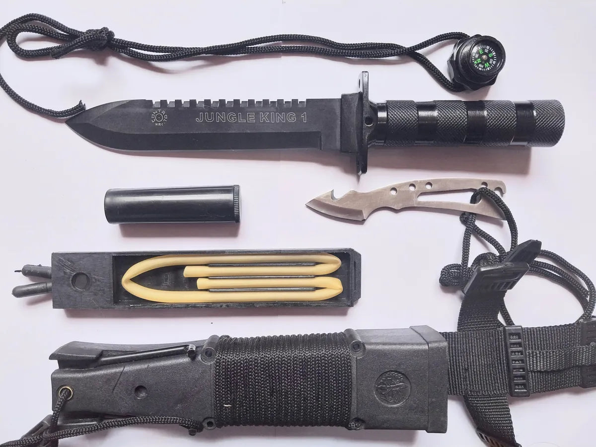Cuchillo Tactico De Supervivencia Camping Cauchera Brujula Negro