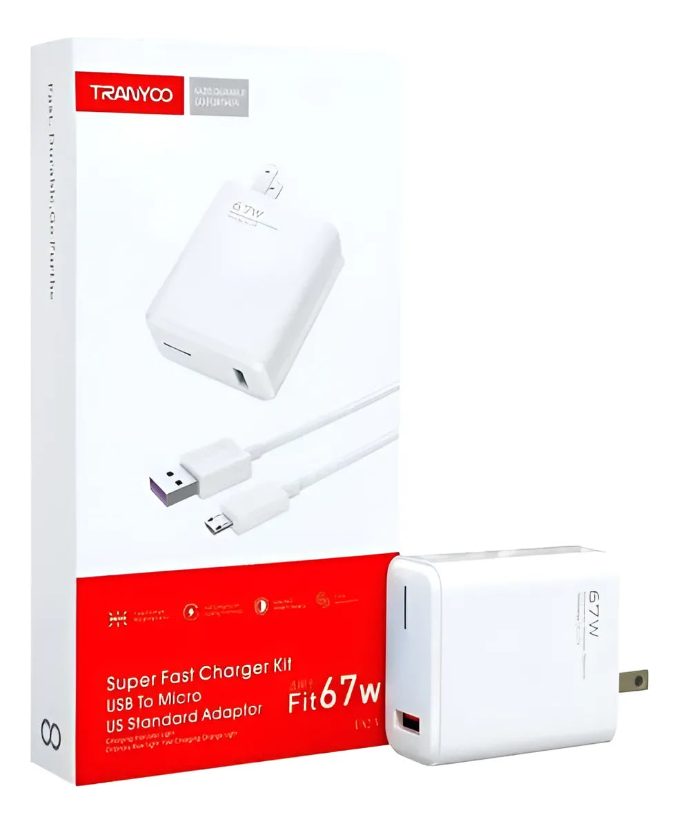 Cargador Celular Tipo C 67w Cable Carga Rápida Usb Teléfono Blanco
