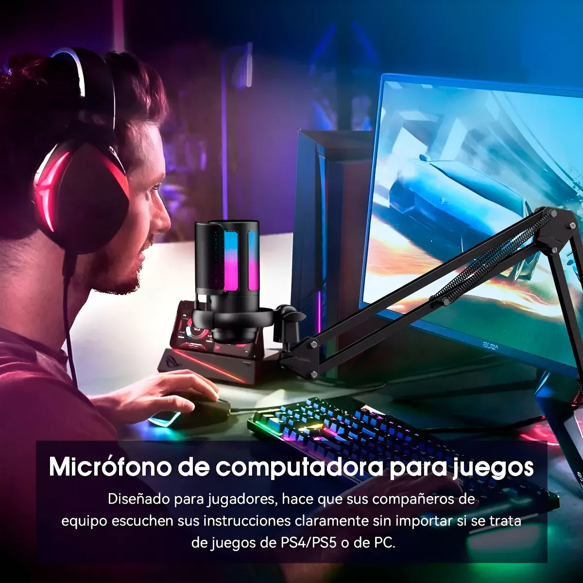 Micrófono Con Soporte de Brazo Condensador Cardioide USB para Gamer Para Pc Para Celular Tipo C Podcast streaming Luuk Young U850B Negro