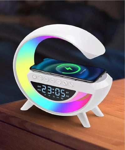 Parlante Lámpara G Cargador Inalámbrico Rgb Reloj Bt Segun Disponibilidad
