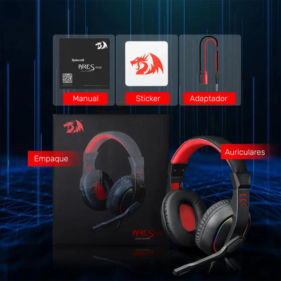 Audifonos Gamer Redragon Ares H120 Rgb, Conector 3.5, Negro