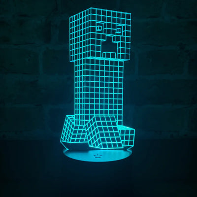 Lámpara De Noche Led 3d Minecraft Creeper Regalo Holograma Negro