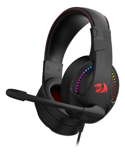 Auriculares Cronus Gamer con iluminación RGB y micrófono Redragon, color negro