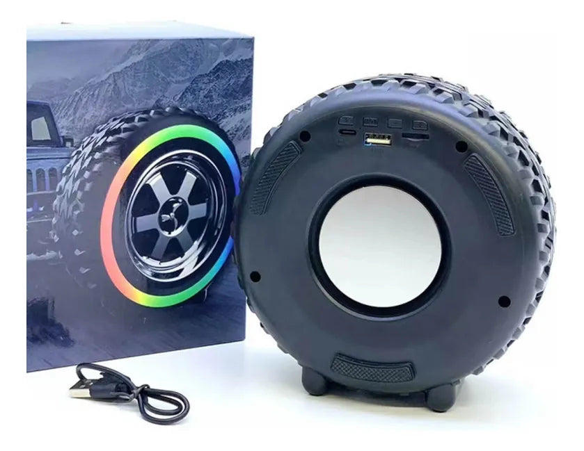 Parlante Bluetooth Llanta Celular Computador Radio Luces Rgb Negro