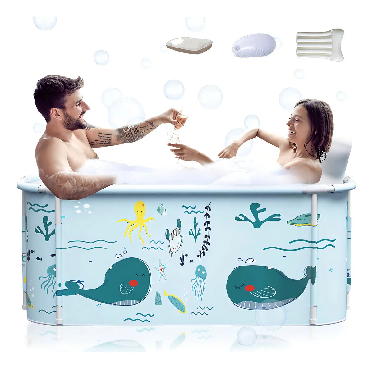 Banera Plegable Portatil Extragrande De 53 Pulgadas Con Cubi