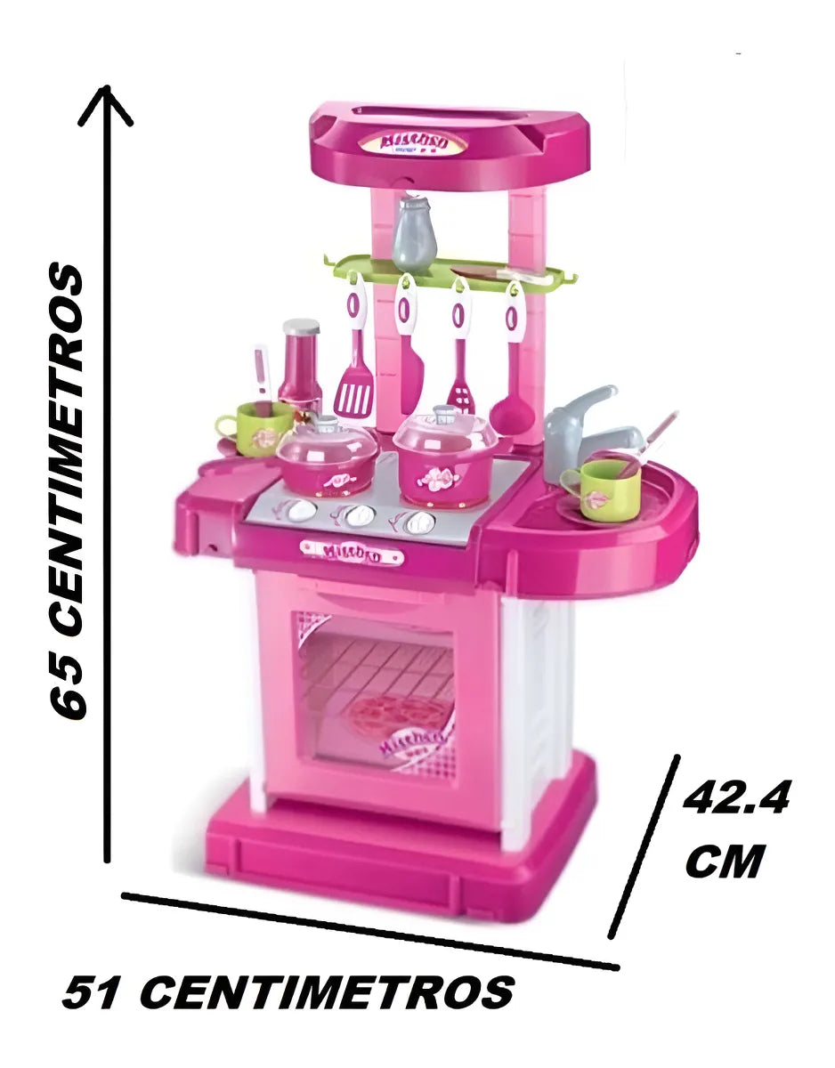 Cocina Infantil Kitchen Little Modelo 008-921A Rosa Con Luz Sonido Accesorios