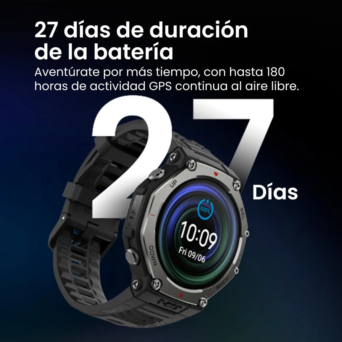 Reloj Amazfit T-rex 3 Onyx con caja de ónix de 48,5 mm y pulsera de ónix