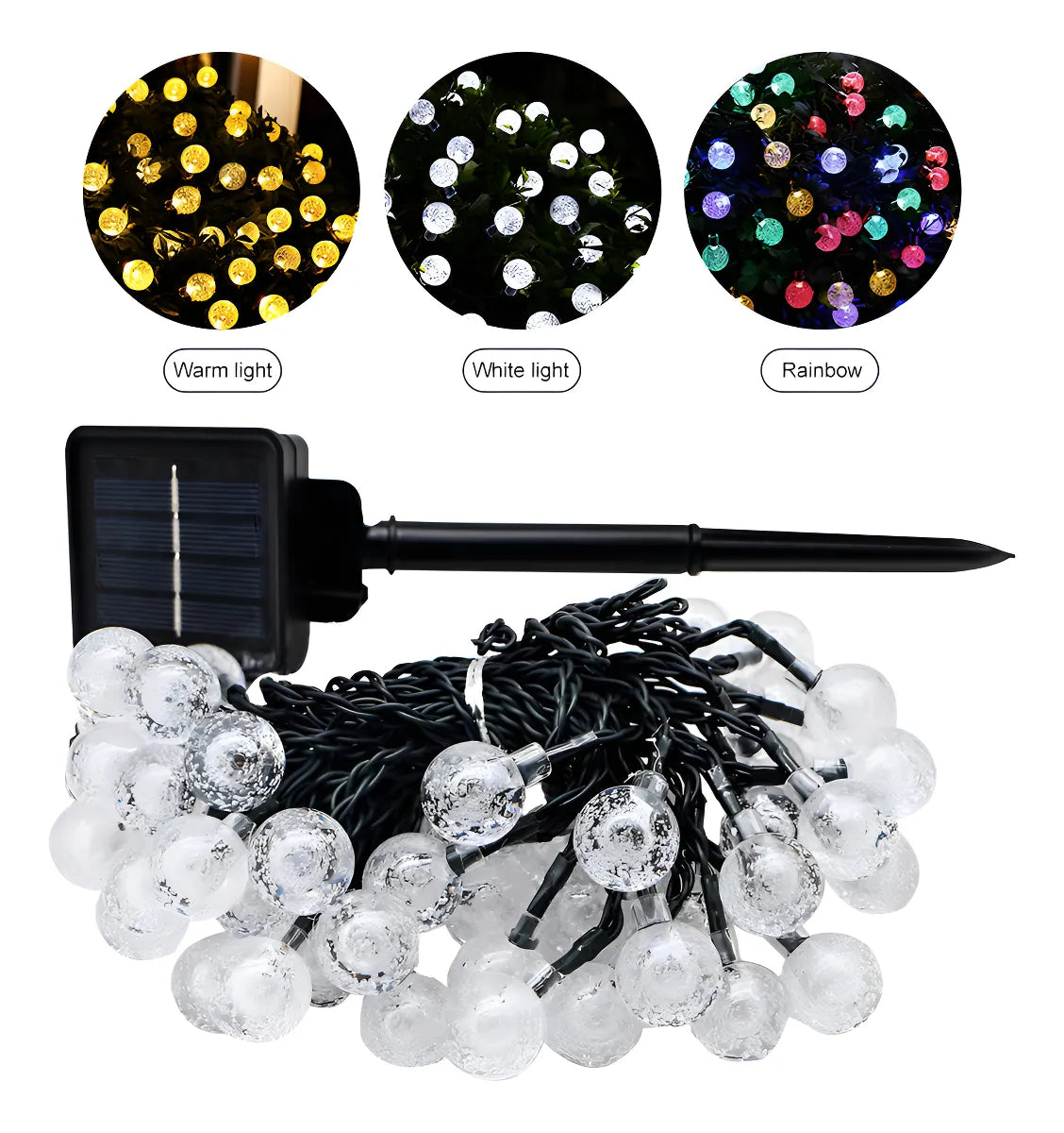 Guirnalda 50 Luces Exterior Usb Con Panel Solar + Control Color de las luces Cálida