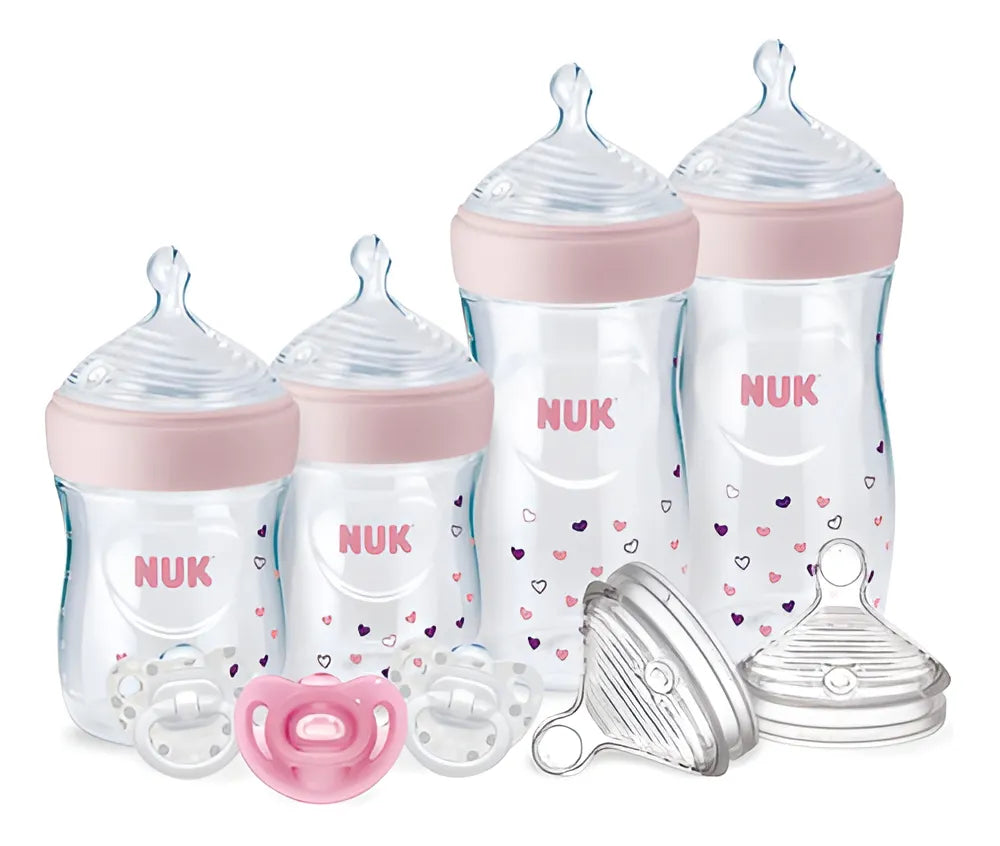 Set De Teteros Biberones Y Chupas Bebes Nuk Simply Natural Color Rosa