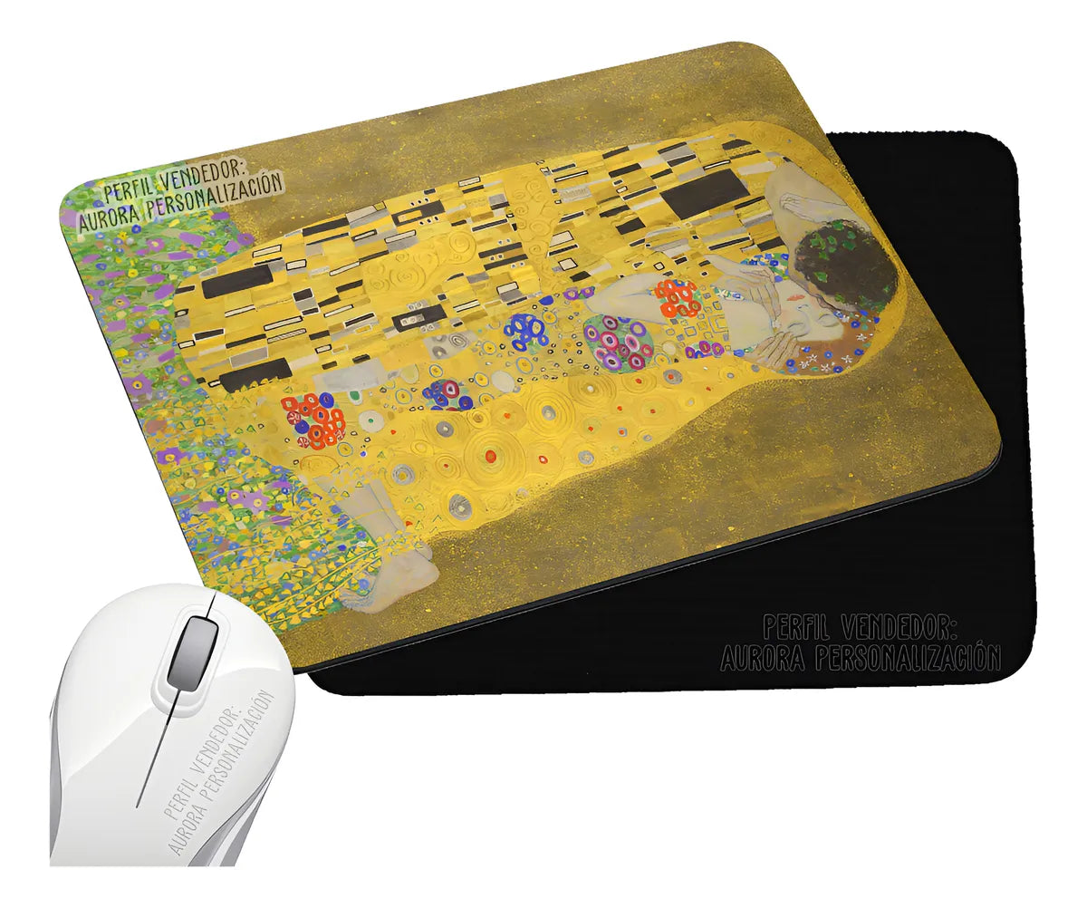 Pad Mouse Rectangular Pintura Arte El Beso Gustav Klimt Negro