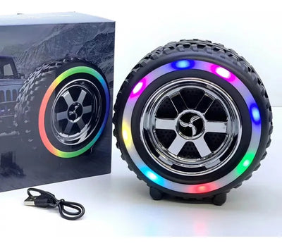 Parlante Bluetooth Llanta Celular Computador Radio Luces Rgb Negro