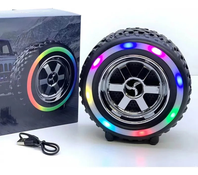 Parlante Bluetooth Llanta Celular Computador Radio Luces Rgb Negro
