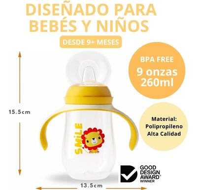 Vaso Pitillo Entrenador Antiderrame De Agua Para Bebe 9oz Color Amarillo