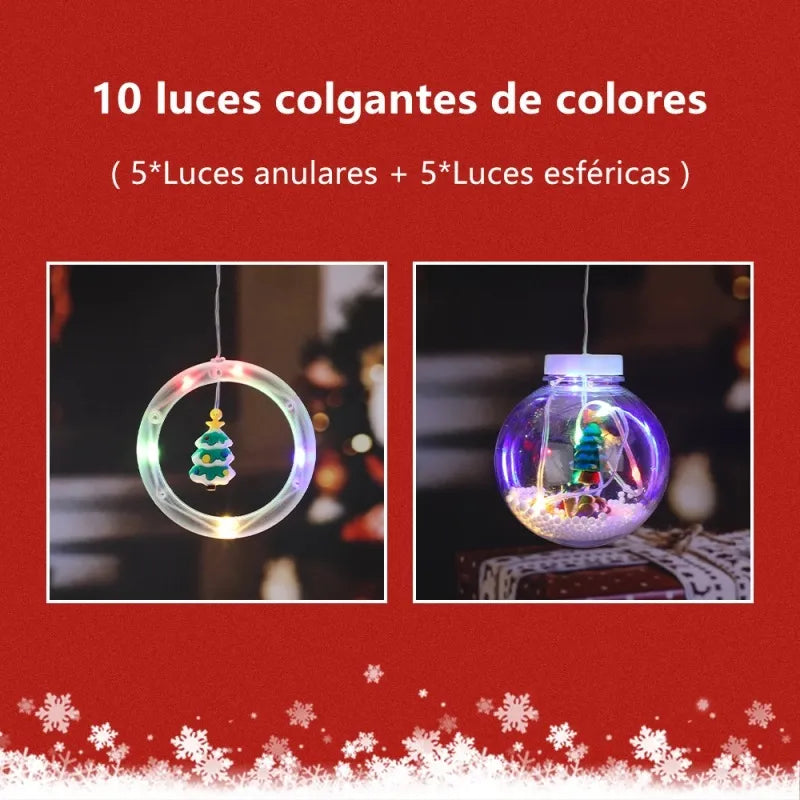 Cortina Instalación Luces Navideñas Árbol Navidad Papá Noel Multicolor