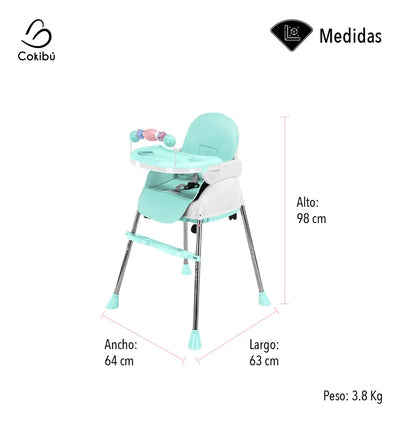 Silla Cokibú Bebé Sbebe-1mt 3 Alturas Menta Liso Agua
