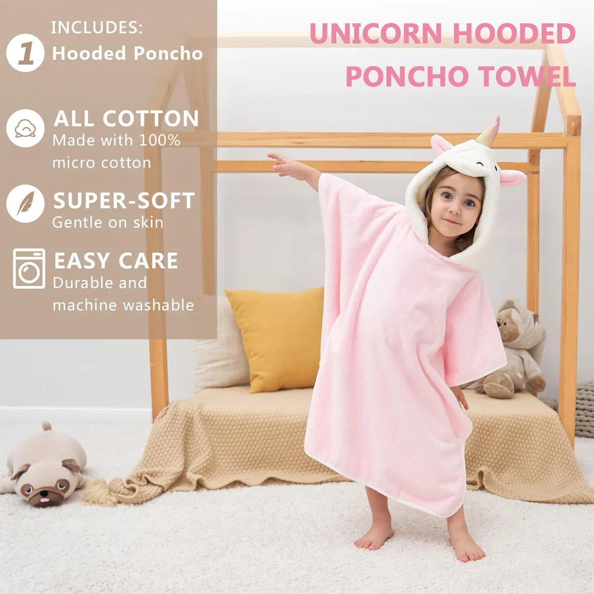 Pinnkku Toalla Con Capucha De Unicornio 3d, Toalla De Bano U