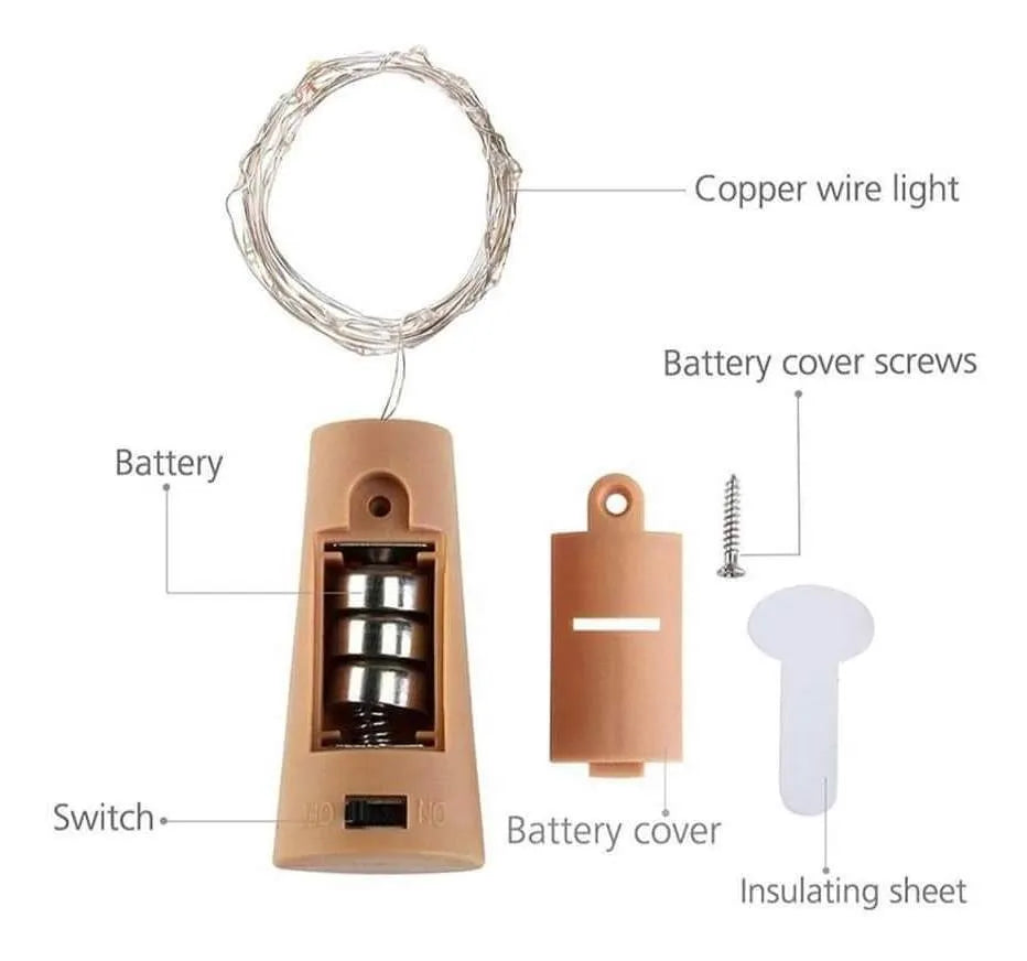 Alambre 20 Led 1.80mt Tipo Corcho Pilas Luz Hada Botellas