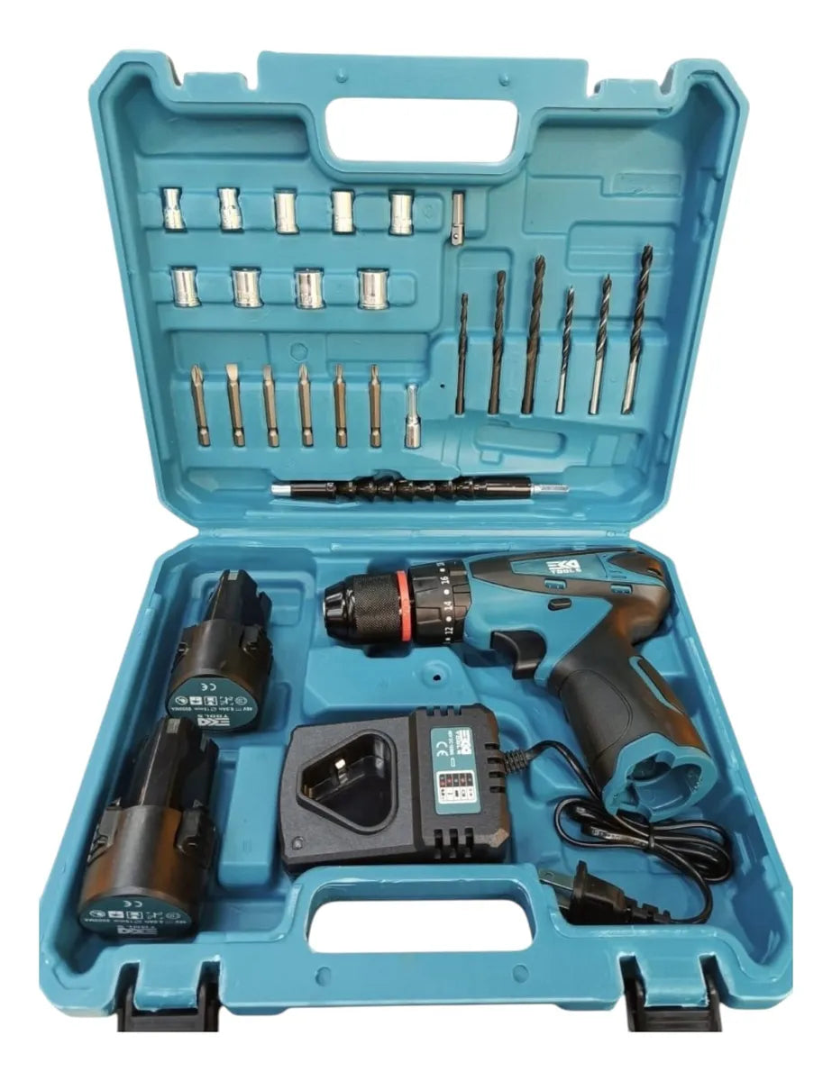 Taladro Percutor Inalámbrico De 18v + Juego De Rache - Azul