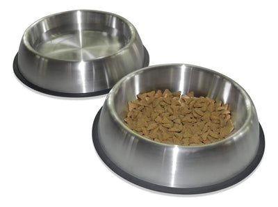 Comedero Plato Bebedero Perro Grande 21 Cmts Diametro, Acero Plateado