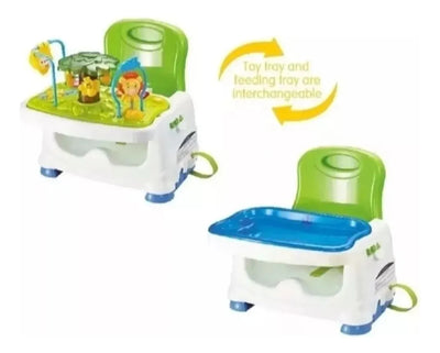 Silla Comedor Unico Musical Juguetes Portátil Doble Bandeja Azul