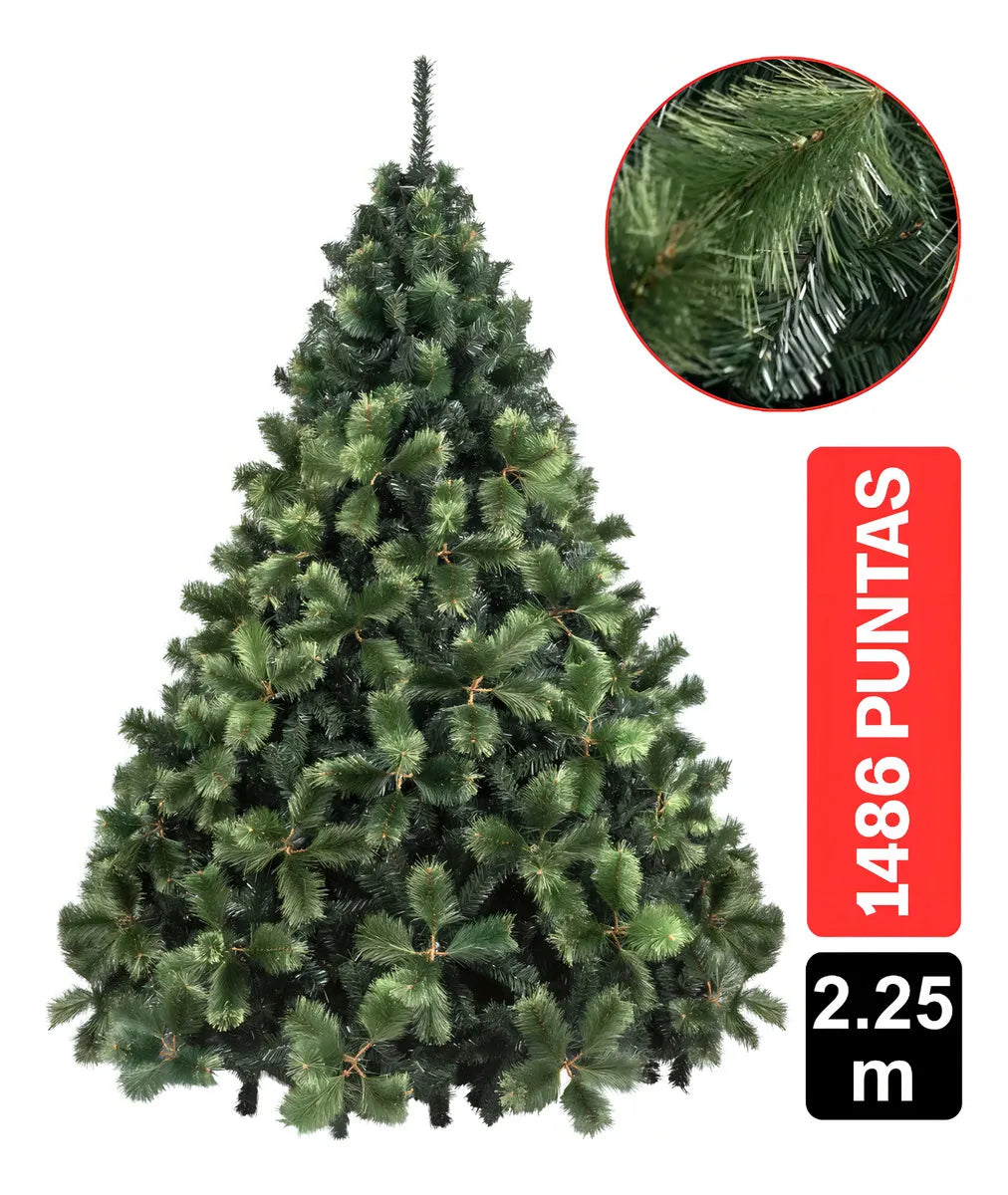 Arbol De Navidad Nevada 2.25m 1349 Puntas Gio Home Pino Navideño Look Natural Base Metalica Artificial Para Decoracion Con Bolas Adornos Extensiones Cintas Bombillos Botas Campanas Luces Estrella Noel