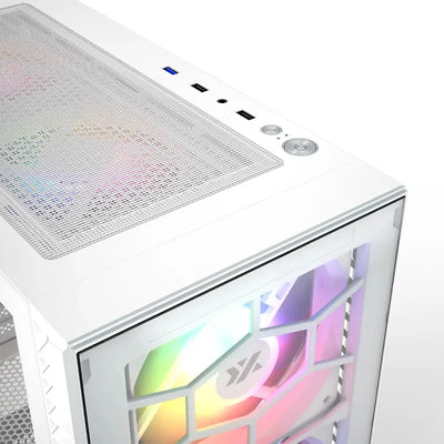 Chasis Gamer Xyz Airone 100 Glass Blanco X6 Fans Argb Vidrio