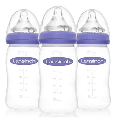 Set X3 Biberones Teteros Lansinoh 8oz Flujo Medio +3m Violeta Set Mamaderas 240 Ml