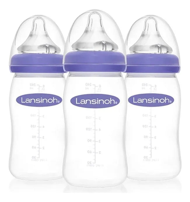 Set X3 Biberones Teteros Lansinoh 8oz Flujo Medio +3m Violeta Set Mamaderas 240 Ml