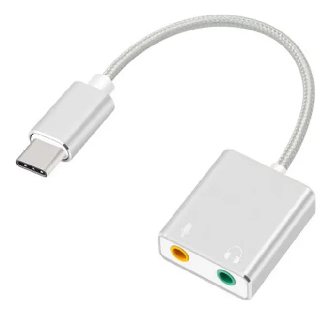 Cable Adaptador Tarjeta Sonido Tipo C A Microfono Y Audifono Color Silver