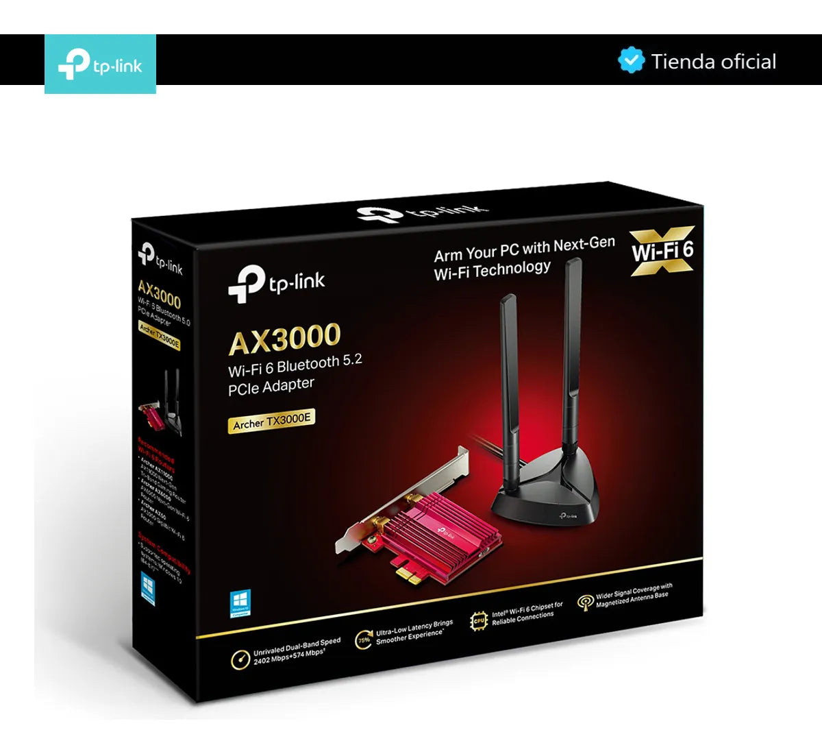 Tp-link, Tarjeta Pcie Wifi 6 Ax3000 + Bt 5.2, Archer Tx3000e