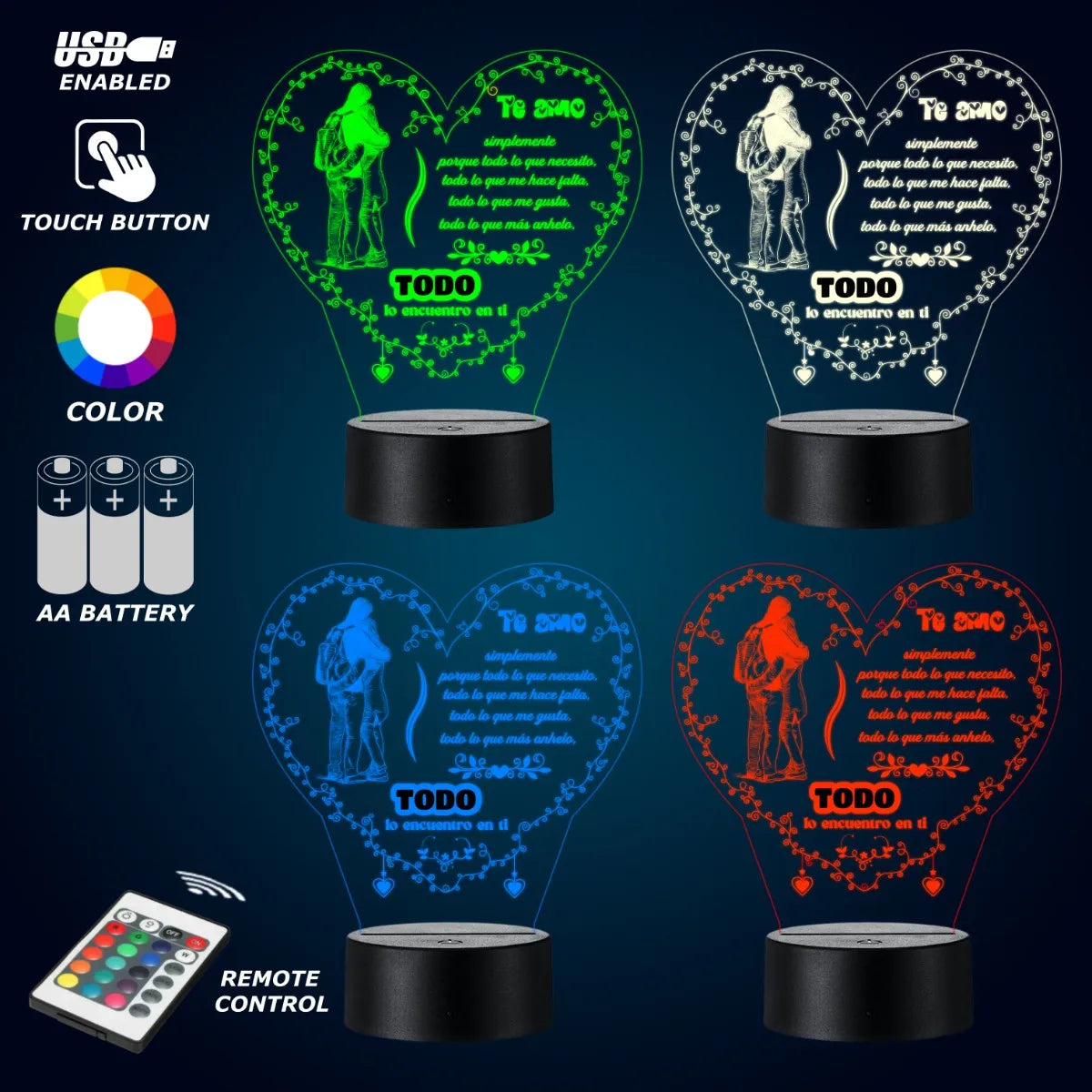 Lámpara De Noche Regalo Para Pareja Novios Amor Decoración Negro
