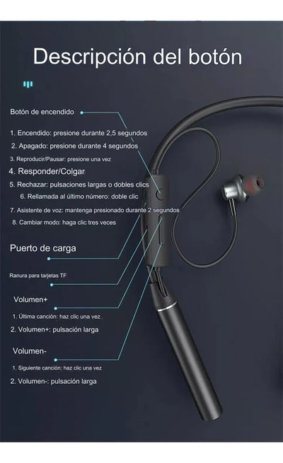 Auriculares Bluetooth Deportivos Batería De Larga Duración Negro