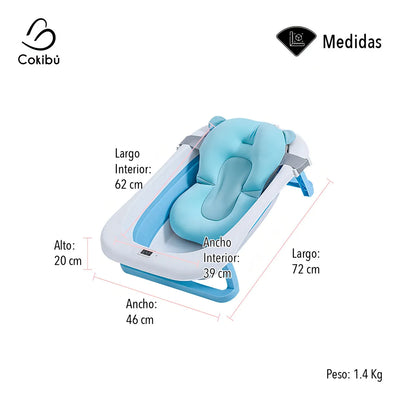 Bañera Tina Plegable Para Bebé Con Termómetro Cojín Azul Tina Bañera Plegable Para Bebé