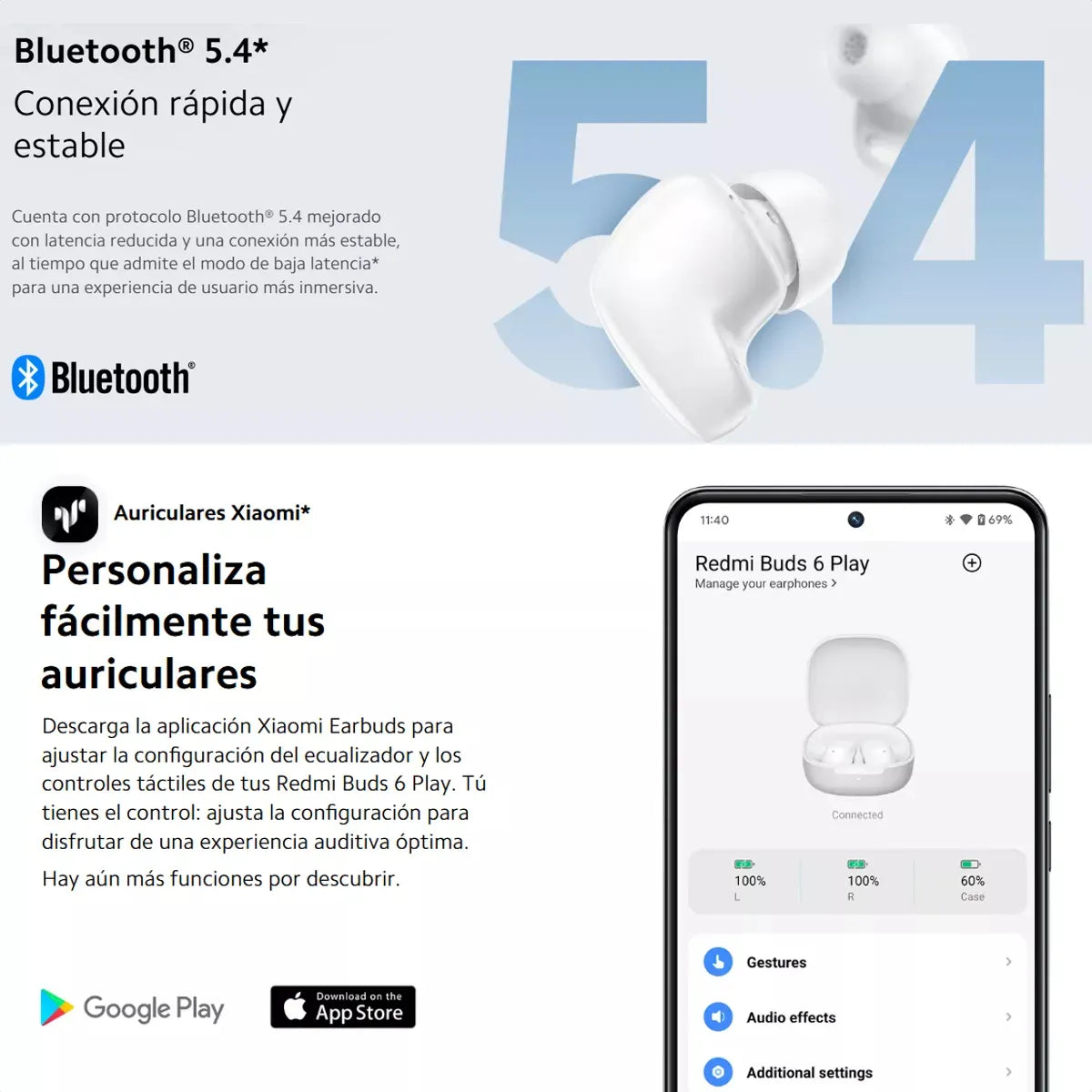 Xiaomi Redmi Buds 6 Play Audifonos Táctil Manos Libres Blanc Blanco