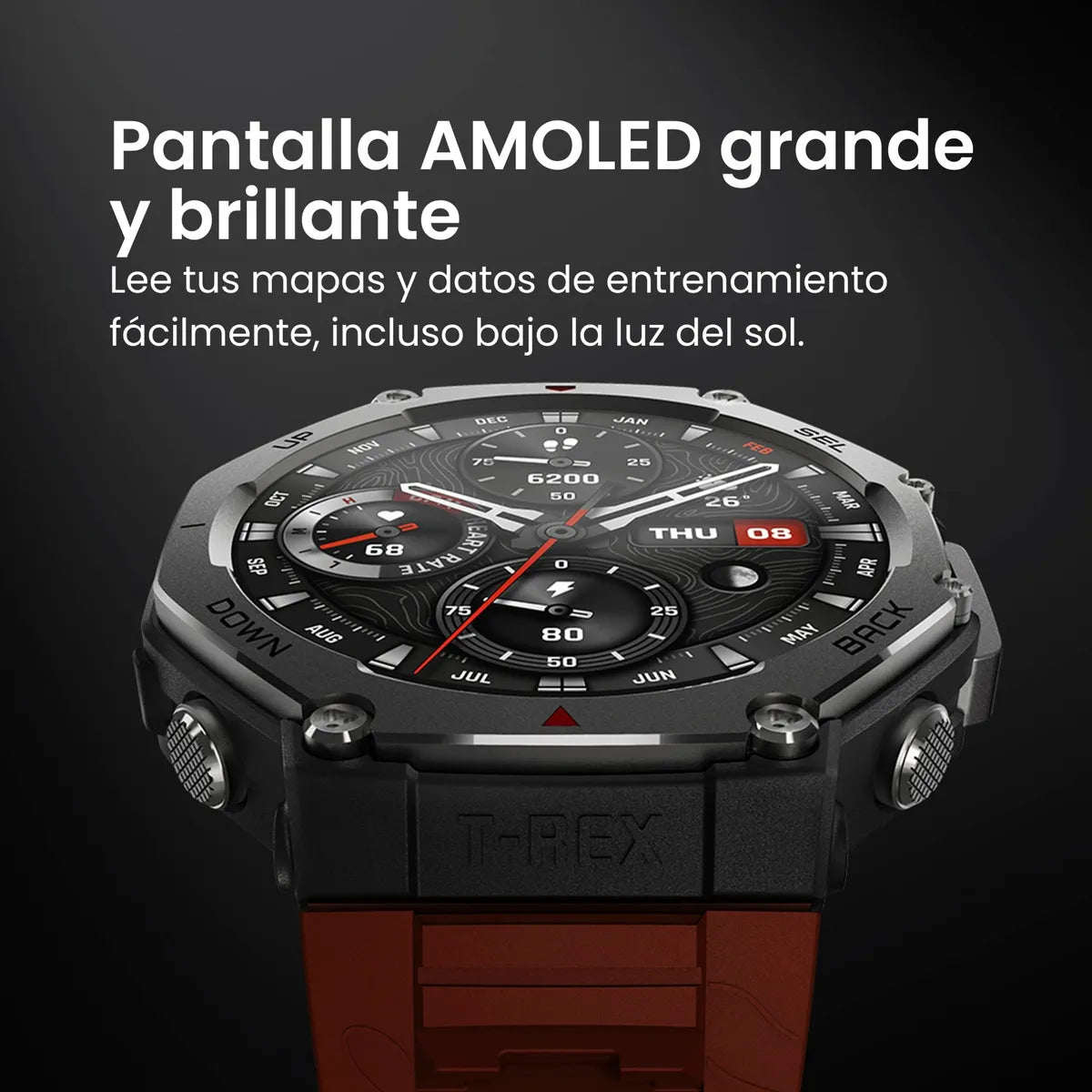 Reloj Amazfit T-rex 3 Onyx con caja de ónix de 48,5 mm y pulsera de ónix