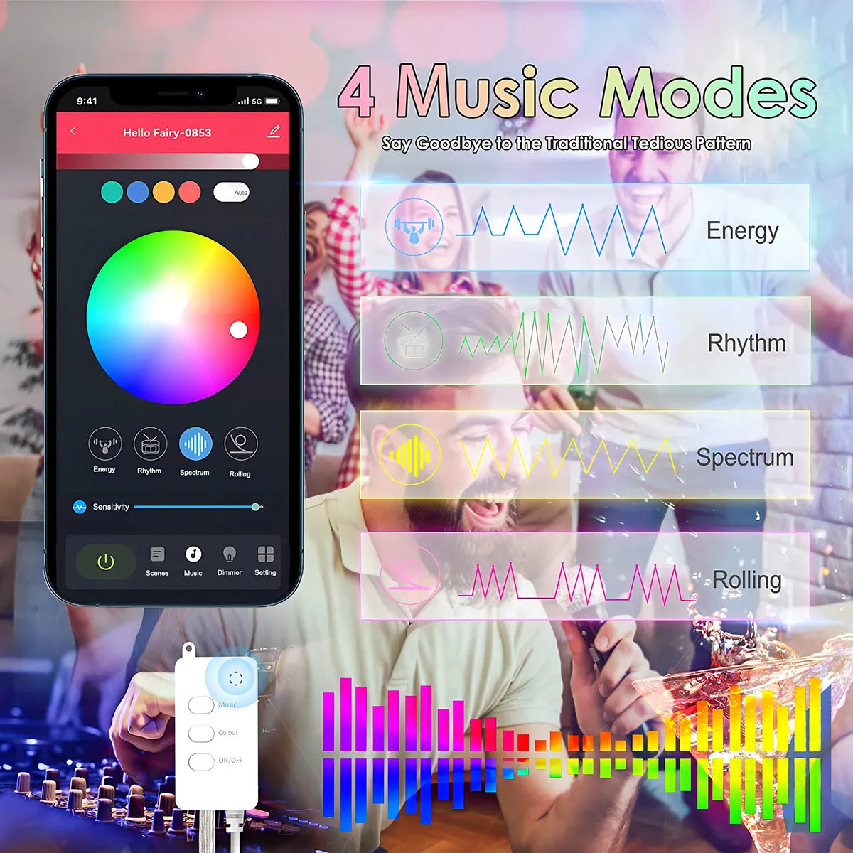 Luces Led Navideñas Efecto Arcoíris Decoración Hogar Habitación Navidad Control App Bt 10 Metros 66 Luces Marca Dosyu Modelo Bsl10