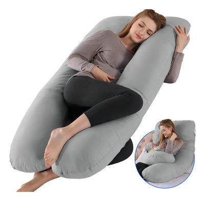 Almohada Embarazo Cuerpo Entero Tela Peluche Forro Interno 52 Bits Color Gris