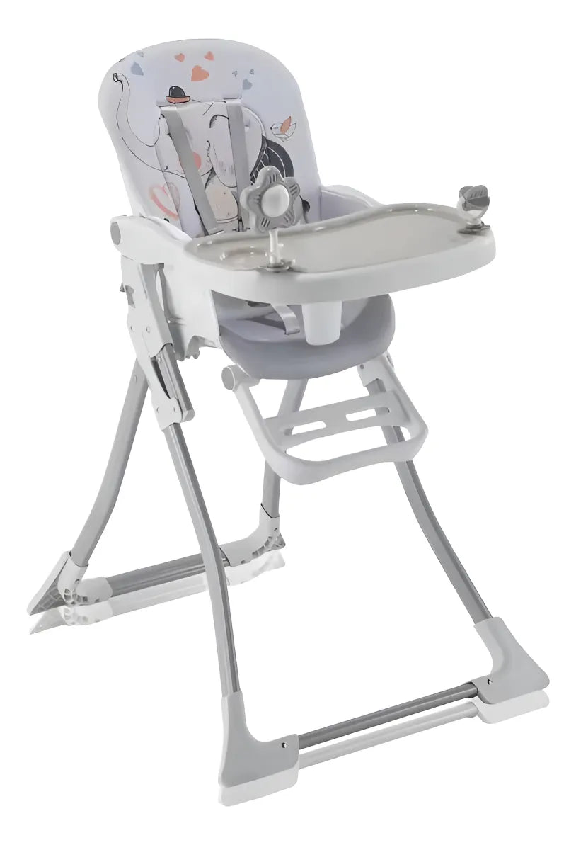 Silla Comedor Bebé Portátil 2 En 1 Con Juguetes Color Gris Elefante