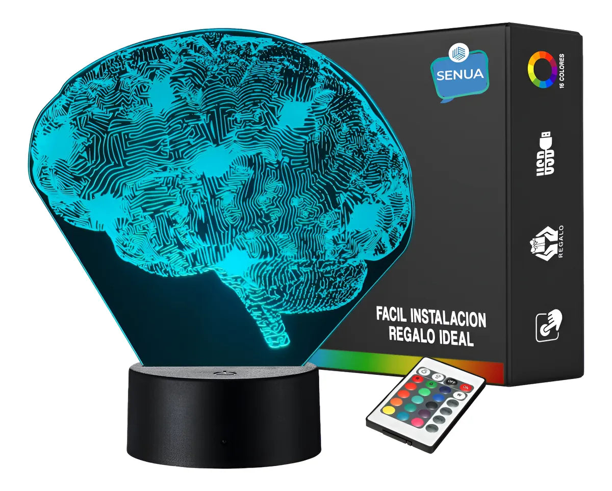 Lámpara De Noche Led Cerebro Holograma Regalo Decoración Negra