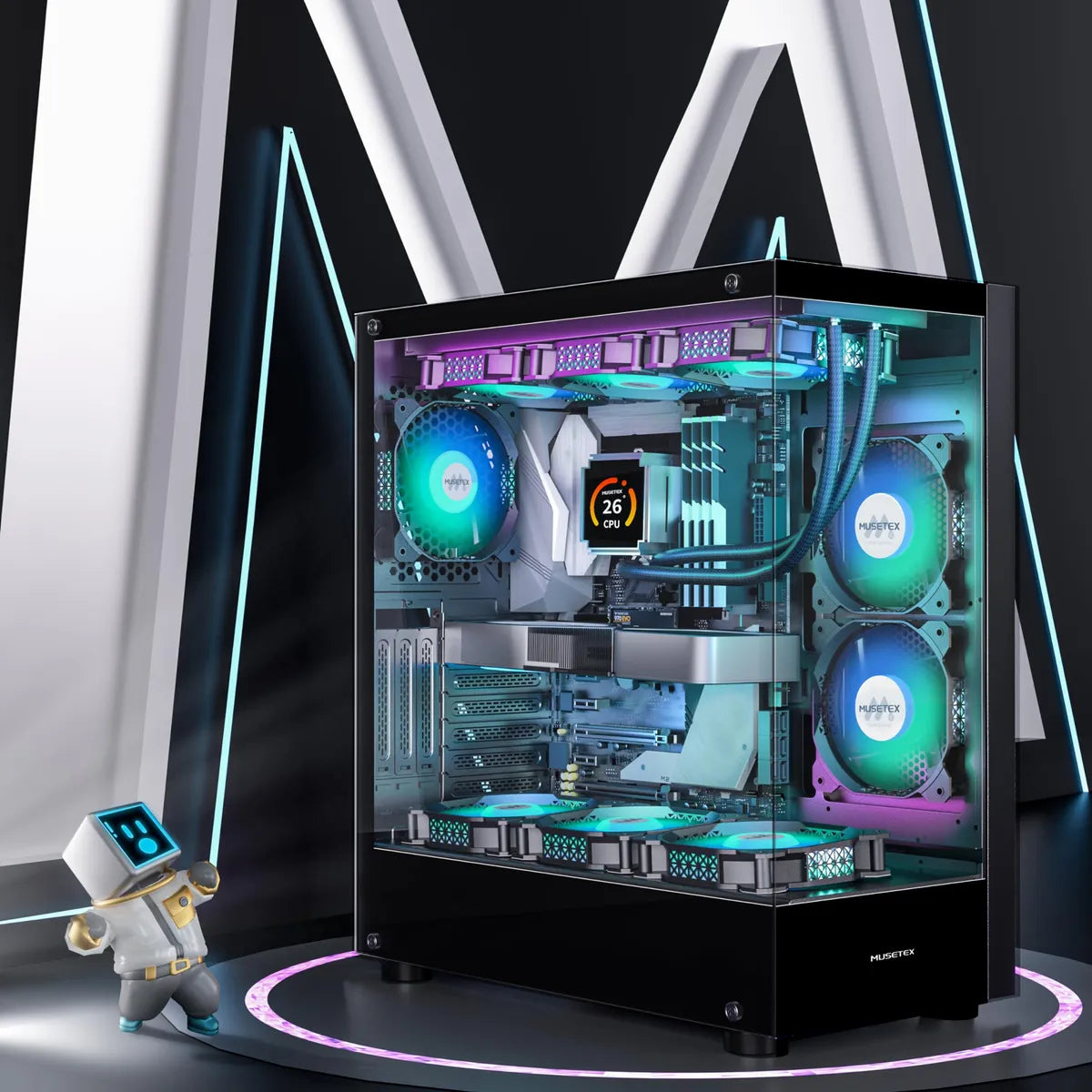 Caja De Computadora Atx Con 6 Ventiladores Argb Y Vidrio Tem