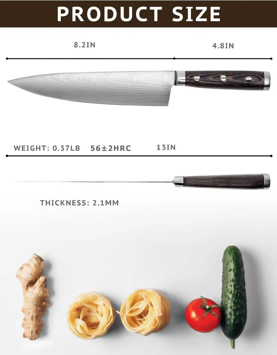 Cuchillo De Chef Profecional Aleman Alto Carbono Damasco Gris
