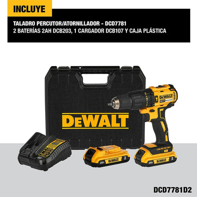 Kit Taladro Percutor 1/2 20v 2 Bat Carg Dewalt Dcd7781d2-b3 - Amarillo