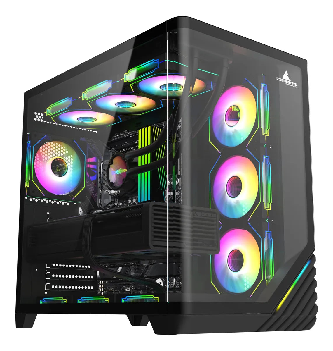 Gabinete Gamer Iceberg Wave L Vidrio Curvo 7 Ventiladores Negro