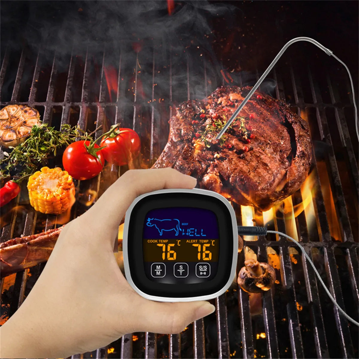 Termómetro Digital Carne Pantalla Táctil Lcd, Temporizador