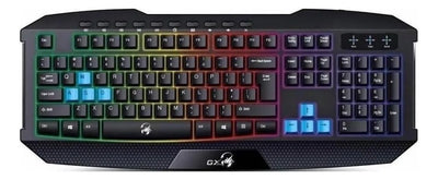 Teclado Genius QWERTY Membrana español color negro con luz de 7 colores