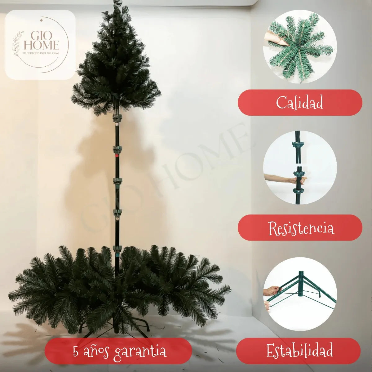 Arbol De Navidad Atlantic 2.25m 773 Puntas Gio Home Pino Navideño Look Natural Base Metalica Artificial Para Decoracion Con Bolas Adornos Extension Cintas Bombillos Botas Campanas Luces Estrella Noel