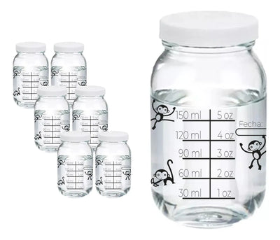 6 Frascos Medidor Envase Vidrio Almacenar Leche Materna 8 Oz