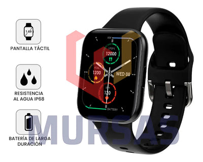 Reloj Smartwatch Deportivo Redes Sociales Llamadas Táctil Negro