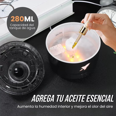 Humificador Difusor De Aromas Olores Cañon Lava Aros Luz Led - Negro