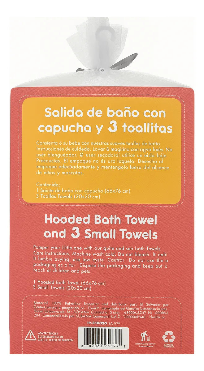 Set Salida De Baño Bebé Con Capucha + 3 Toallitas Suaves Azul Claro